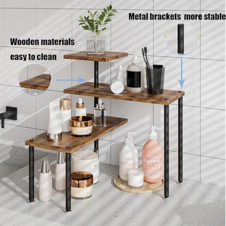 Dazioter Countertop Organizer Organization 3 Tier Kitchen Corner Shelves Adjustable Spice Storage Rack for Bathroom Coffee Area Over Sink (Black) Dazioter