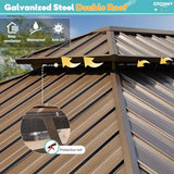 EROMMY 10' x 12' Hardtop Gazebo, Galvanized Steel Double Roof Gazebo with Aluminum Frame, Permanent Outdoor Metal Pavilion with Curtain and Netting for Patio, Lawn and Garden EROMMY