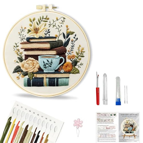 Huacan Flowers Embroidery Kit for Beginners Stamped Books and Flowers Pattern Cross Stitch Kit with Instructions Huacan
