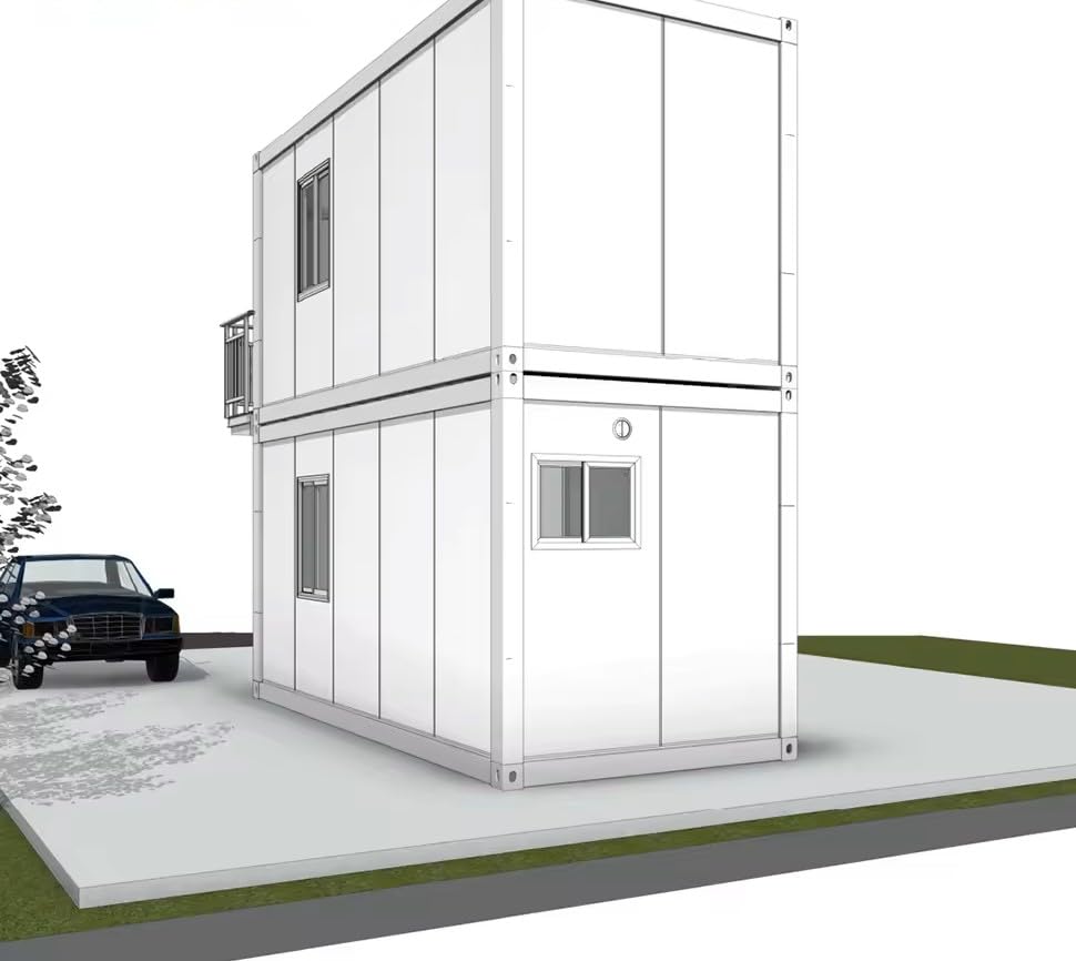 Double-story house with Balcony. Fully equipped bathroom, 4-6 bedrooms prefab container house. 20ft combined container home with stairs with free Water heater - WoodArtSupply