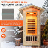 Albott Outdoor Sauna 1 Person, Infrared Saunas for Home, Low EMF 110V Spruce Wood Dry Sauna with Tourmaline Stone Foot Warmer, 7-Color Light Therapy & 2 Bluetooth Speakers, 33.5"x35.4"x78.7" Albott