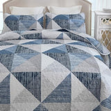 Dintszyayue King Size Quilt Blue, 3 Pieces Patchwork Bedspread Bedding for King Size Bed, Soft Lightweight Microfiber Geometric Coverlet Set for All Season Quilts with 2 Pillowcases Dintszyayue