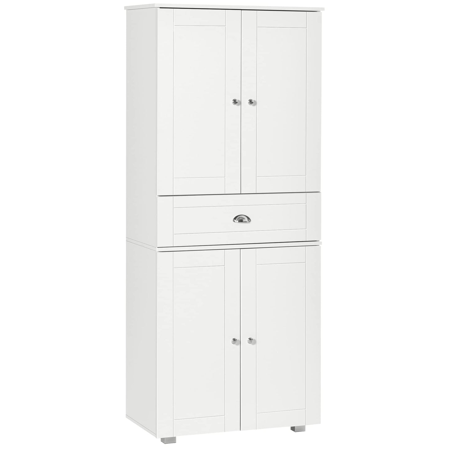 HOMCOM 72" Freestanding Kitchen Pantry Cabinet with 2 Large Double Door Cabinets and 1 Center Drawer, White
