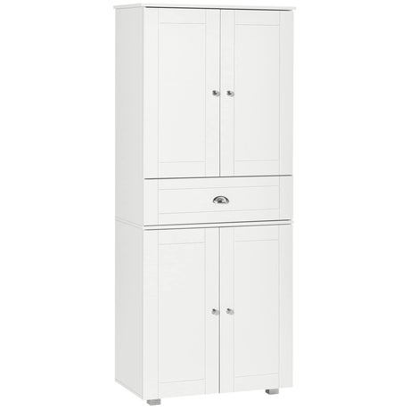 HOMCOM 72" Freestanding Kitchen Pantry Cabinet with 2 Large Double Door Cabinets and 1 Center Drawer, White HOMCOM