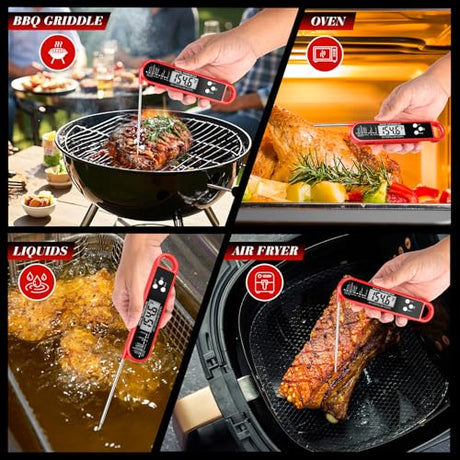 Digital Meat Thermometer for Cooking and Grilling - Instant Read Food Thermometer with IP67 Waterproof, Strong Magnet and Calibration-Professional Kitchen BBQ Probe for Turkey, Steak, Gift for Men/Dad FDK