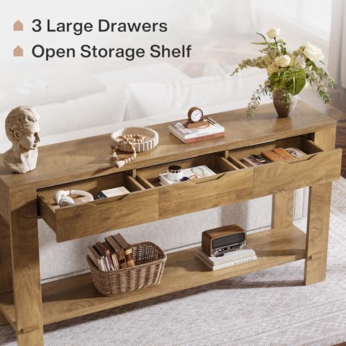 Tribesigns Console Table with 3 Drawers, 67-Inch Long Sofa Table Behind The Couch with Storage Shelf, Narrow Farmhouse Entryway Furniture for Living Room, Hallway, Foyer, Brown Tribesigns