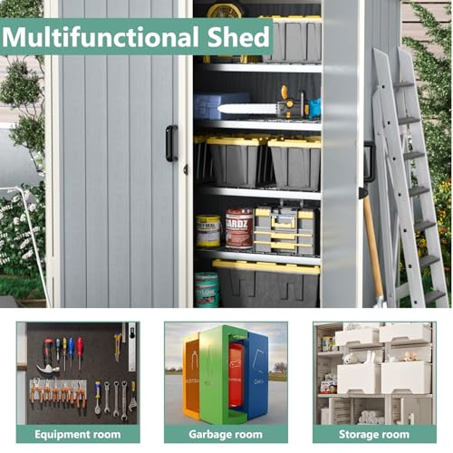 Aoxun Resin Shed 4.7 x 2.7FT Outdoor Storage Shed with Lockable Door and Floor Garden Plastic Shed for Outdoor Storage (Grey) Aoxun