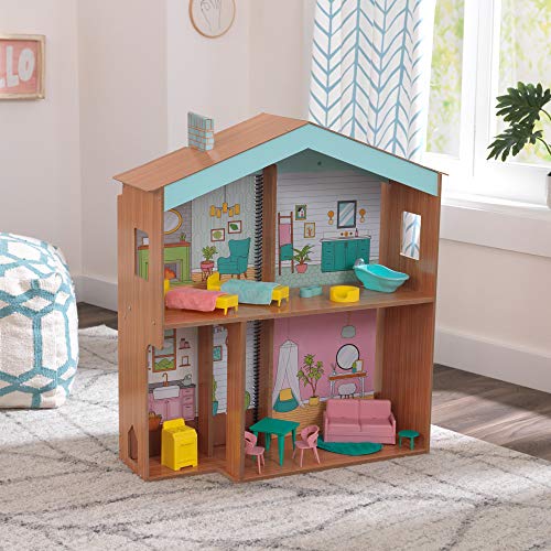 KidKraft Designed by Me™: Color Decor Wooden Dollhouse with Removable Coloring Book, 5 Markers and 15 Accessories, Gift for Ages 3+