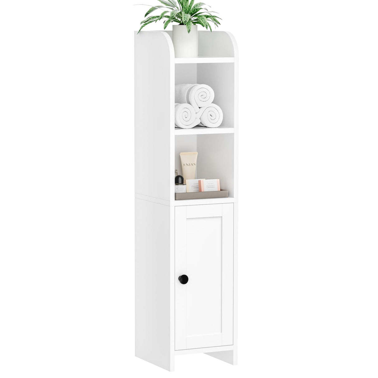 Homhedy Small Bathroom Storage Corner Floor Cabinet with Door and Shelves, Beside The Toilet Cabinet for Skinny, Narrow Toilet Paper Cabinet, Adjustable Shelf, White Homhedy