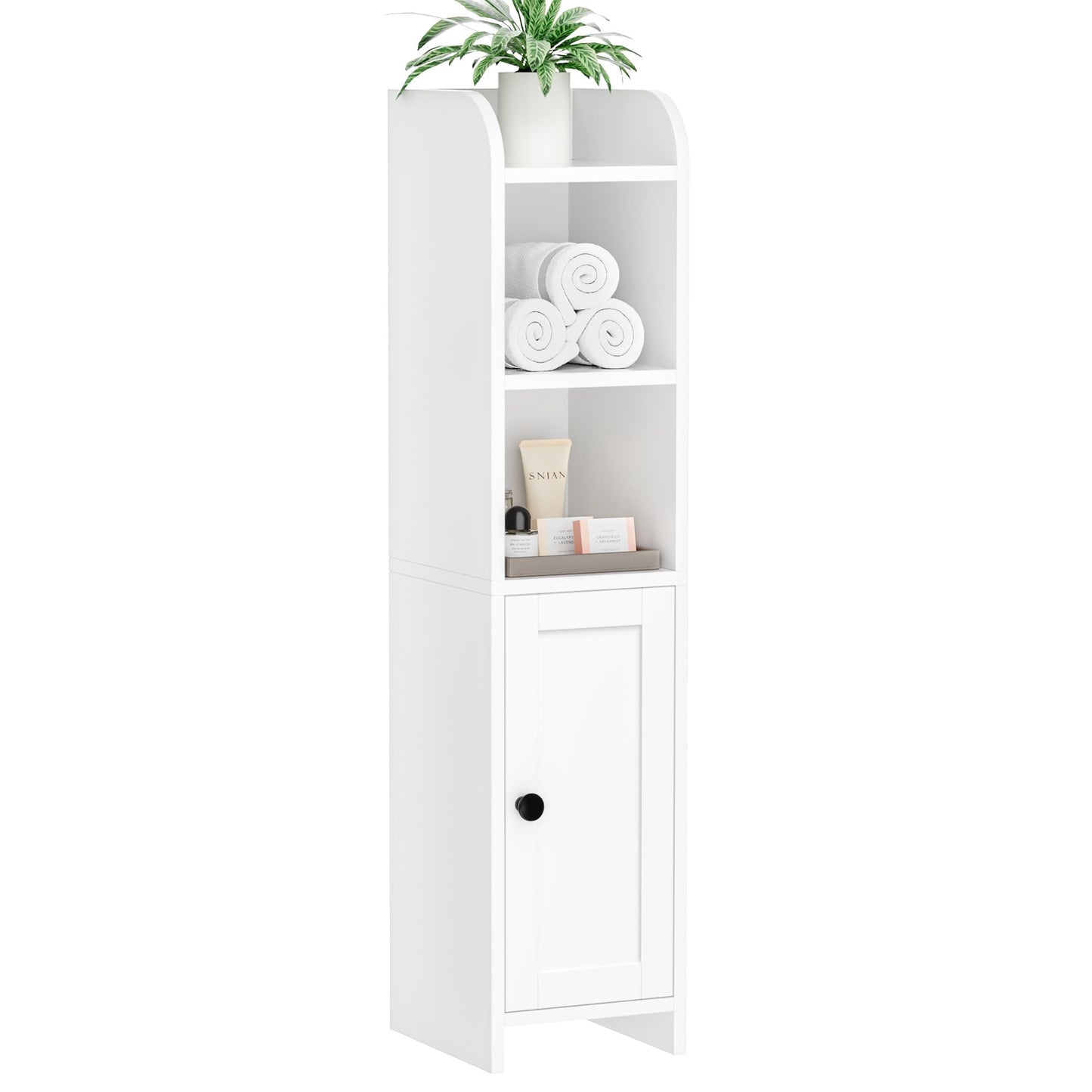 Homhedy Small Bathroom Storage Corner Floor Cabinet with Door and Shelves, Beside The Toilet Cabinet for Skinny, Narrow Toilet Paper Cabinet, Adjustable Shelf, White