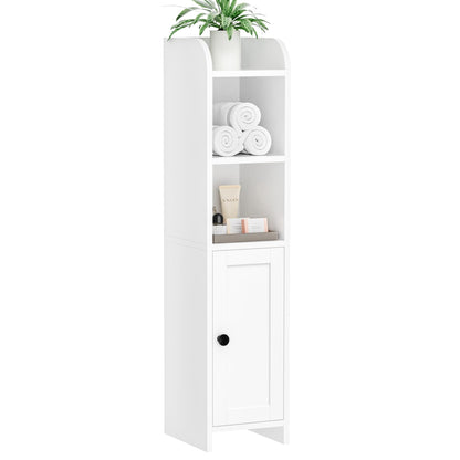 Homhedy Small Bathroom Storage Corner Floor Cabinet with Door and Shelves, Beside The Toilet Cabinet for Skinny, Narrow Toilet Paper Cabinet, Adjustable Shelf, White