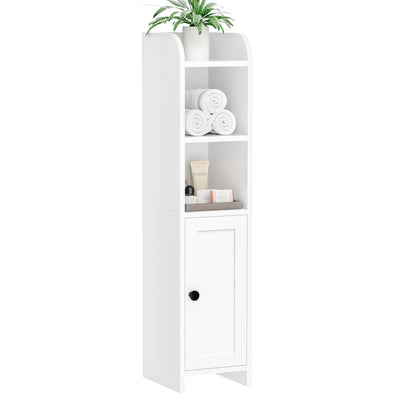 Homhedy Small Bathroom Storage Corner Floor Cabinet with Door and Shelves, Beside The Toilet Cabinet for Skinny, Narrow Toilet Paper Cabinet, Adjustable Shelf, White