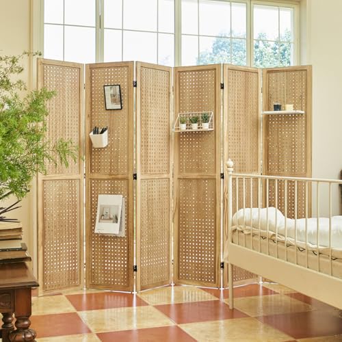 Pegboard Display, 5.6Ft Portable Freestanding Wall Organizer Wooden Room Divider Folding Privacy Screens for Craft Art Display Board (6panels, Natural) Svimi