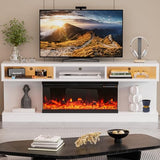 Spurgehom Fireplace TV Stand with 34" 3-Sided Electric Fireplace, Led Light Entertainment Center, TV Console with Storage, Media Console for TVs up to 80", TV Cabinet for Living Room (White) Spurgehom