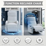 HRVEOCEI Small Recliners for Small Spaces, Manual White Recliner Rocking Chair for Nursery, Velvet Swivel Glider Recliner with Heat and Massage, Side Pockets, Living Room Bedroom (Light White)