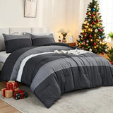 Litanika Queen Comforter Set Black White Grey - 3 Pieces Lightweight Summer Bedding Set, All Season Down Alternative Comforter (1 Comforter, 2 Pillowcases) Litanika