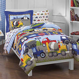 dream FACTORY Trucks Tractors Cars Boys 5-Piece Bedding Kids Construction Comforter Sheet Set, Twin Blue Red Multi dream FACTORY