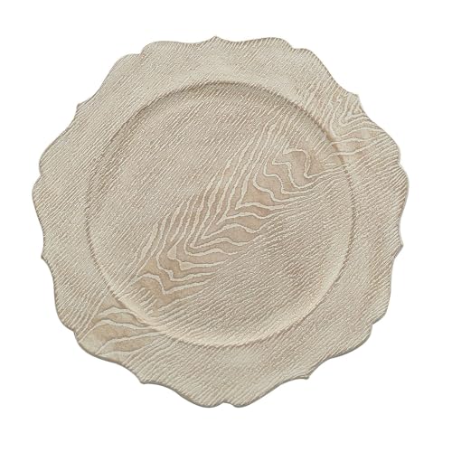 Efavormart 6 Pack | 13" Rustic White Wooden Textured Acrylic Charger Plates With Scalloped Rim - WoodArtSupply