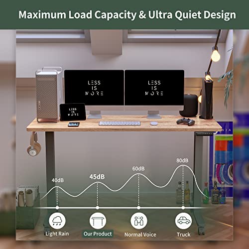 FEZIBO Electric Standing Desk, 63 x 24 Inches Height Adjustable Table, Ergonomic Home Office Furniture with Splice Board, Grey Frame/Light Rustic Brown Tabletop - WoodArtSupply