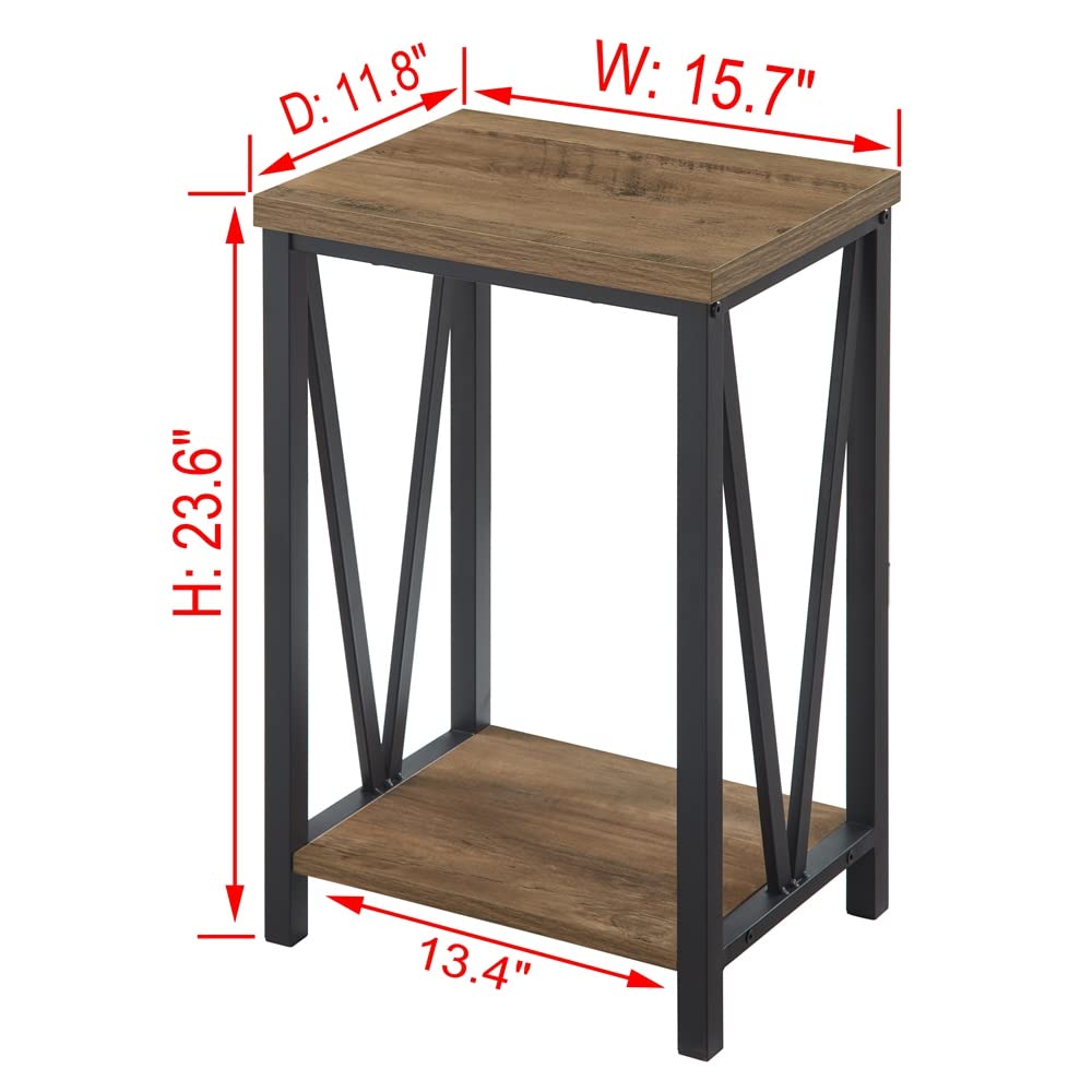 FOLUBAN Side Table with Storage Shelf, Rustic End Table for Living Room, Wood and Metal Nightstand for Bedroom, Oak FOLUBAN