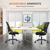 Sweetcrispy Office Computer Desk Chair, Ergonomic Mid-Back Mesh Rolling Work Swivel Task Chairs with Wheels, Comfortable Lumbar Support, Comfy Flip-up Arms for Home, Bedroom, Study, Student, Black Sweetcrispy