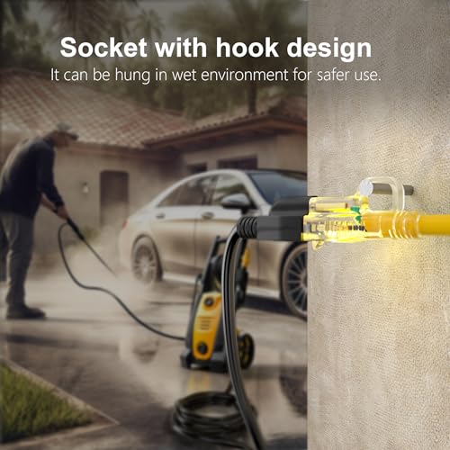 12/3 Gauge Heavy Duty Outdoor Extension Cord 50 ft Waterproof with Lighted end, Flexible Cold-Resistant 3 Prong Electric Cord Outside, 15Amp 1875W 12AWG SJTW, Yellow, ETL HUANCHAIN huanchain