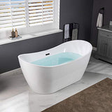WOODBRIDGE 67" Acrylic Freestanding Bathtub Contemporary Soaking White Tub with Matte Black Overflow and Drain,B0010-MB WOODBRIDGE