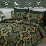WONGS BEDDING Green Damask King Size Comforter Set, 7 Piece Texture Microfiber Comforter Bedding Set for All Season, Bed in a Bag with Comforter, Flat Sheet, Fitted Sheet, Pillowcases & Shams WONGS BEDDING