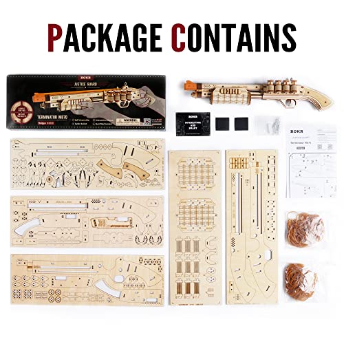 ROKR 3D Wooden Puzzle Rubber Band Guns for Adults,Toy Shotgun Model Building Kits for Adults to Build,Toy Guns for Kids 12-14,Challenge Wood Crafts Puzzles for Adults,Cool Toys Hobbies for Men Women ROKR
