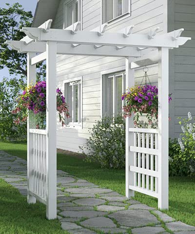 New England Vinyl Arbor Trellis, Heavy Duty Arch for Climbing Plants, White Garden Arch, 91.375" Height Generic