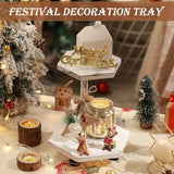 Tikea Hexagonal Wood Riser for Display, 2-Tier Wood Farmhouse Riser for Kitchen Bathroom Counter Decor, Decorative Tray for Soap Dispenser, Decorations and Plant (White) Tikea