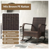 Tangkula 3 Pieces Rocking Bistro Set, Patiojoy Outdoor PE Rattan Rocker Chairs with Removable Cushions & Tempered Glass Top Coffee Table, Outdoor Wicker Furniture Set for Porch, Garden (Grey) Tangkula