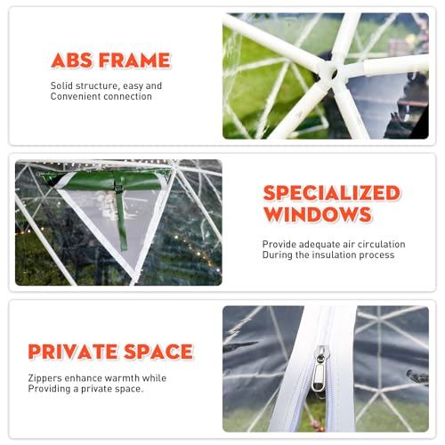 12FT Garden Dome Tent, Geodesic Dome Greenhouse with PVC Clear Cover, Waterproof Garden Bubble Dome Tent House with 2 x 10M Light Strings for Outdoor, Patio, Party (Green, 12.5FT/3.8M) MAPONEEN