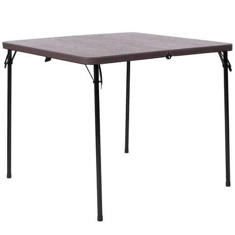 Flash Furniture Dunham 2.83-Foot Square Bi-Fold Brown Wood Grain Plastic Folding Table with Carrying Handle Flash Furniture