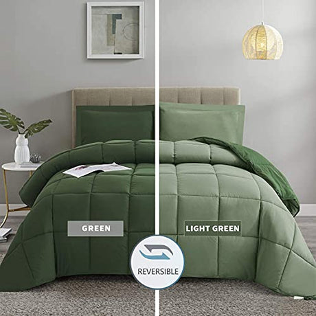 HIG 3pc Green Twin/Twin XL Comforter Set - All Season Reversible Down Alternative Bedding Comforter - Quilted Duvet Insert with Corner Tabs - Box Stitched Blanket - Breathable, Soft, Fluffy HIG