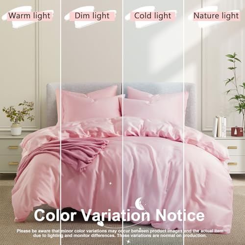 VACVELT 3PCS Cooling Duvet Cover Full/Queen Size, 60% Tencel Lyocell + 40% Cotton Comforter Cover Set for Hot Sleeper, Moisture Wicking & Silky, Hotel Bedding Set, Soft & Breathable, Blush Pink VACVELT