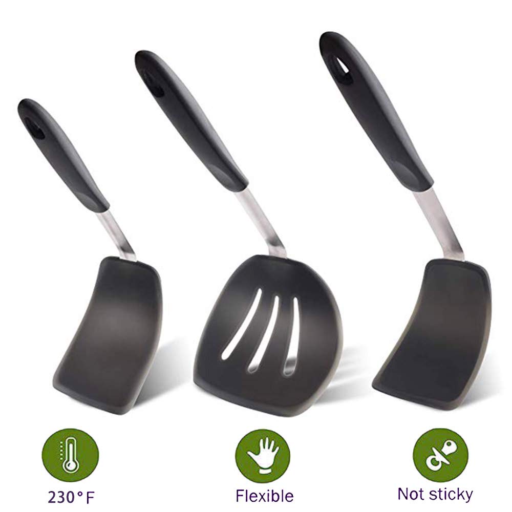 Silicone Flexible Turner Spatula Set, 5-Piece Heat Resistant Flexible Rubber Spatulas,Silicone Cooking Utensil Set,Non Stick Rubber Kitchen Utensils for Cooking Fish, Steak,Eggs, Pancakes CGSGDK