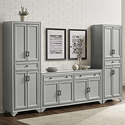 Crosley Furniture Tara 3-Piece Sideboard and Pantry Set, Distressed Gray - WoodArtSupply