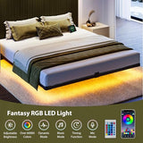 Bed Frame Queen Size, Floating Bed Frame with Smart LED Lights & Charging Station, Modern Metal Platform Queen Bed Frame with Mattress Slide Stopper, Noise-Free, No Box Spring Needed, Easy Assembly MORICAD