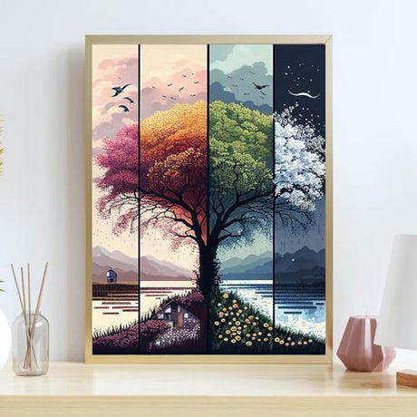 Tree Stamped Cross Stitch Kits for Beginners Adults,Landscape Dimensions Needlepoint Art Crafts,Counted Cross Stitch Kits Embroidery Kits for Beginners Adults for Home Decor 11.8x15.7inch Lzyueyuan