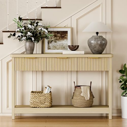 Lulive 51" Fluted Console Table for Entryway, Entryway Table with 3 Wooden Drawers, Farmhouse Behind Sofa Table for Living Room, Hallway, Couch, Foyer Lulive