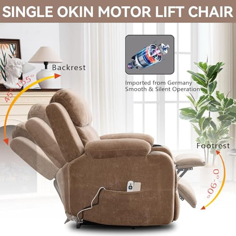Eafurn Power Lift Recliner Chair for Elderly with Massage and Heat, Heavy Duty Electric Living Room Reclining Chair with 8-Point Vibration & Lumbar Heating, Dual USB Ports, 2 Cup Holders Eafurn