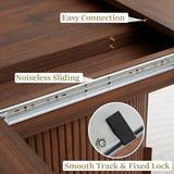 weselon 43"-59" Extendable Round to Oval Dining Table with Hidden Storage, Modern Wooden Kitchen Table with Fluted Sliding Door Cabinet, Expandable Dinner Table for Dining Room Living Room (Walnut) weselon