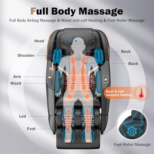 Culanta Massage Chair Full Body, Zero Gravity SL-Track Shiatsu Massage Recliner Chair with Body Scan, Airbags, Foot Rollers, Deep Yoga Stretch, Heating (U1-Black) Culanta