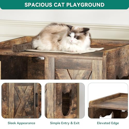 YITAHOME 27" Cat Litter Box Enclosure, Modern Cat Litter Box Furniture Hidden with Scratching Post&cusion, Wooden Cat House as Side End Table Nightstand, Fit Most of Litter Box, Brown YITAHOME