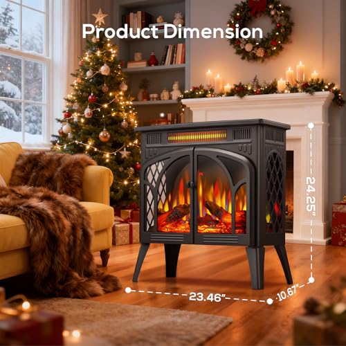 ZAFRO 24" Freestanding Electric Fireplace Stove with Remote Control, Fireplace Heater with Adjustable Flame Color and Brightness, Timer/Sleep Mode/Overheat Protection for Bedroom, Living Room(Black) ZAFRO