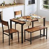 soges 4 Pieces Dining Table Set, 43.3 inch Kitchen Table Set for 4, Dining Set with 2 Chairs and Bench with Storage Rack, Nesting Furniture Set for Dining Room, Kitchen, Restaurant, Rustic Brown soges