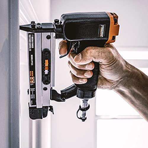 Freeman PP123 Pneumatic 23-Gauge 1" Micro Pinner Ergonomic and Lightweight Nail Gun with Safety Trigger and Pin Size Selector for Crafts, Moulding, and Picture Frames Freeman