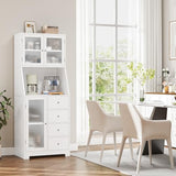 BOTLOG 64'' Kitchen Pantry Storage Cabinet, Tall Kitchen Storage Cabinet with Microwave Stand, Hutch Cabinet with Adjustable Shelves, for Dining Room (White) BOTLOG