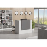 UGOS ICN 53" Modern Reception Desk, Multifunctional Modern Transaction Counter Top, Laminate Desktop, Standing Front Table for Office, Home, School, Salon, Spa - White & Anthracite Gray UGOS